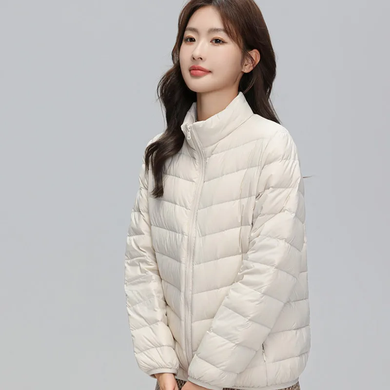 سترة خفيفة الوزن للنساء في خريف وشتاء 2025 طراز قصير 90 أبيض بطة أسفل الشتاء الوقوف طوق نحيف #2