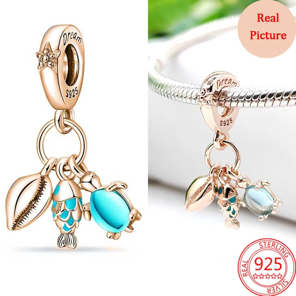 Colorful Murano Glass Pink and Blue Sea Turtle Dangle Charm Fit Pandora Bracelet 925 Sterling Silver Women Jewelry Accessories
