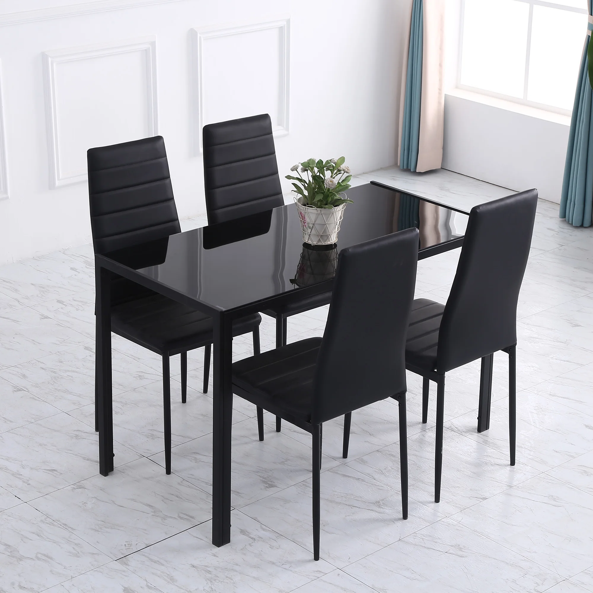 HOMCOM Modern Rectangular 4 Seater Dining Table with Tempered Glass Top