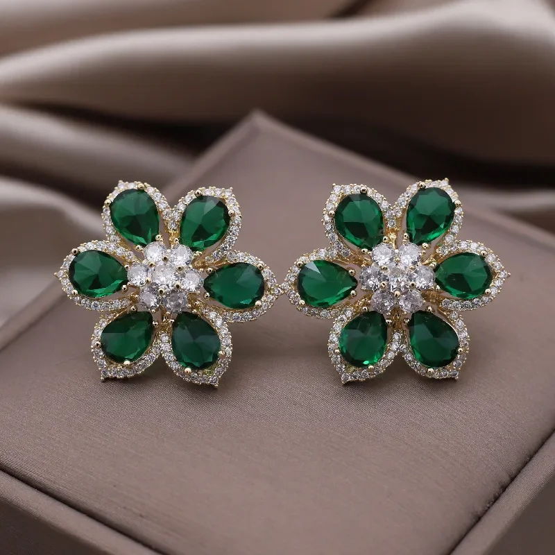 

Korean New Design Fashion Jewelry Luxury Full Zircon Large Flower Earrings Elegant Women's Wedding Party Accessories