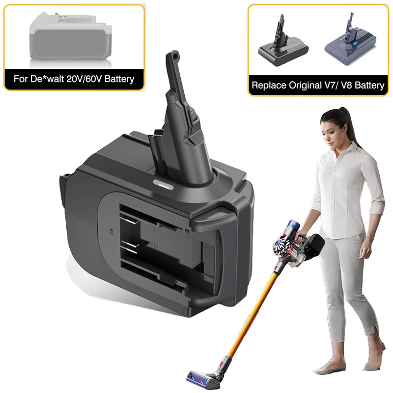 

For Dewalt 20V Battery,2-in-1 V7/V8 Double Battery Adapter Work for Dyson V7/V8 Series Handheld Vacuum Cleaner Longer Working