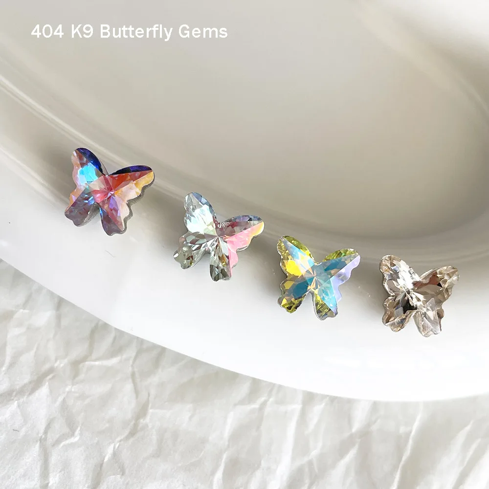 Plush Nest Cuttable Plane Butterfly Crystal Flashing K9 Glass Pointed Cutlet Nail Diamonds Champagne Tran-Pink Nail Gemstone 404