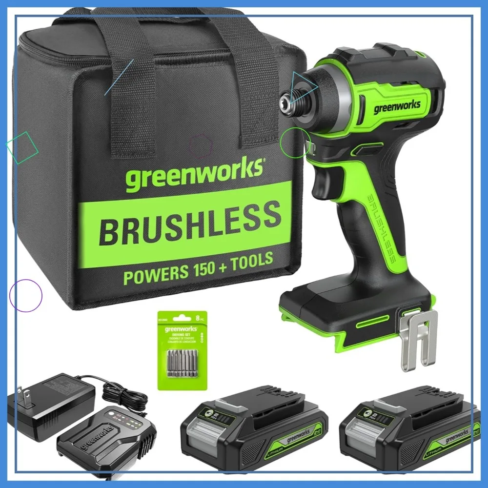 Kit Obeng Impak Tanpa Kabel 24V dengan Torsi 1950 in-lbs, 2 Baterai & Mata Bor