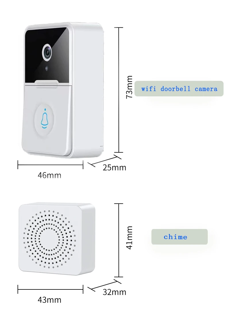 Batería AAA, timbre inalámbrico WIFI, intercomunicador, videoportero con timbre, visor Visual