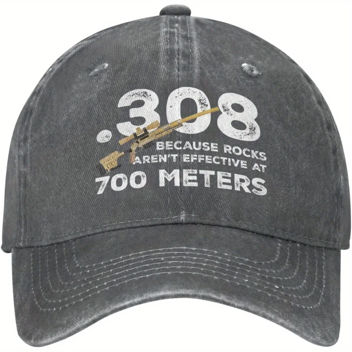 Funny 308 Because Rocks Aren't Effective at 700 Meters Hat - -Themed PVC-Coated Retro Dad Suitable for Men & Women, Outdoor,, Th