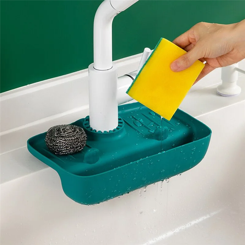 

F-F Household Sink Drain Rack Faucet Splash Proof Drain Rack Pad Sponge Rag Steel Wool Gadget Storage Box