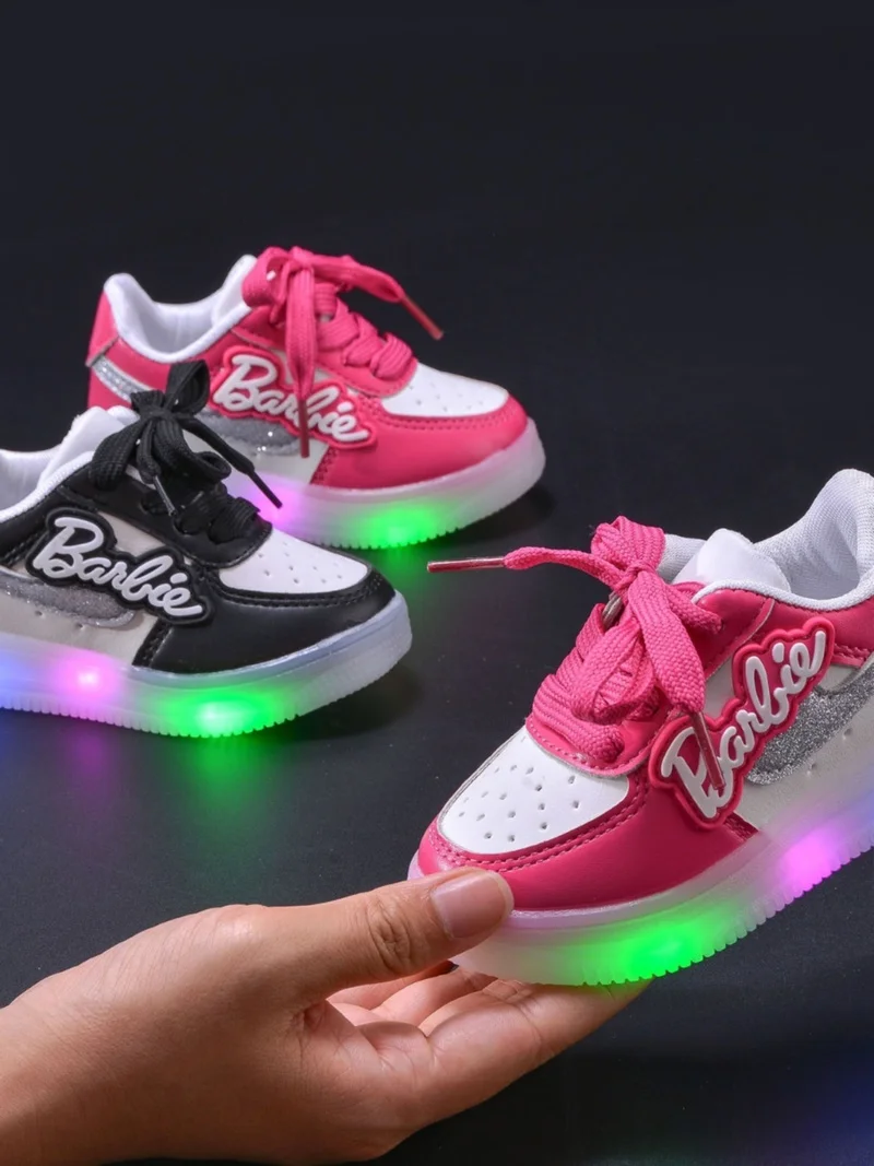 Kids Barbie Shoes Tennis Shoes Girls Led Luminous Sport Shoes Baby Casual Sneakers Cute Children Kawaii Shoes Gift Size 21-30