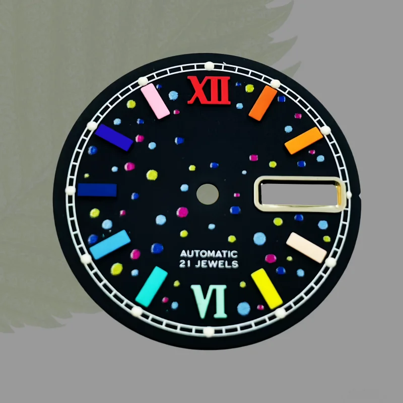 28,5mm nuevo NH36 Dial S Logo doble fecha verde luminoso superficie de punto de color accesorios de modificación de esfera de reloj