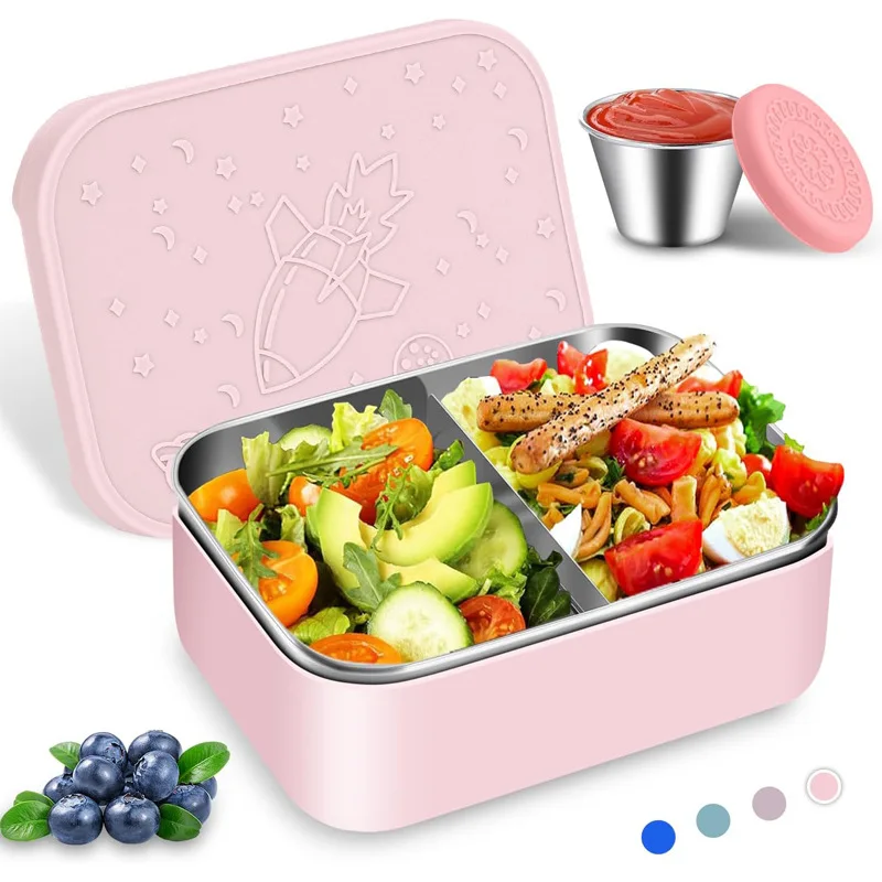 304 Square Lunch Box Removable Double Compartment Outdoor Lunch Box Picnic Box With Silicone Lid Student Lunch Box