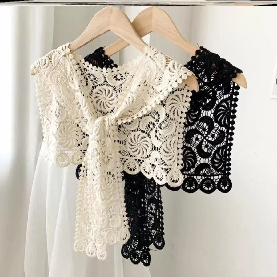 New Women Hollow Crochet Lace Shawl Wrap Detachable False Collar Vintage Floral Embroidery Shoulder Cover‑Up Clothes Accessory