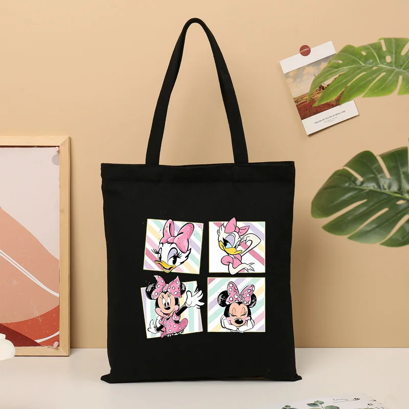 Disney Lilo &Stitch Minnie Mouse Canvas Women\'s Shopping Tote Bag Ladies Cartoon Tote Bag Shopping Cute Bags Casual Shoulder Bag