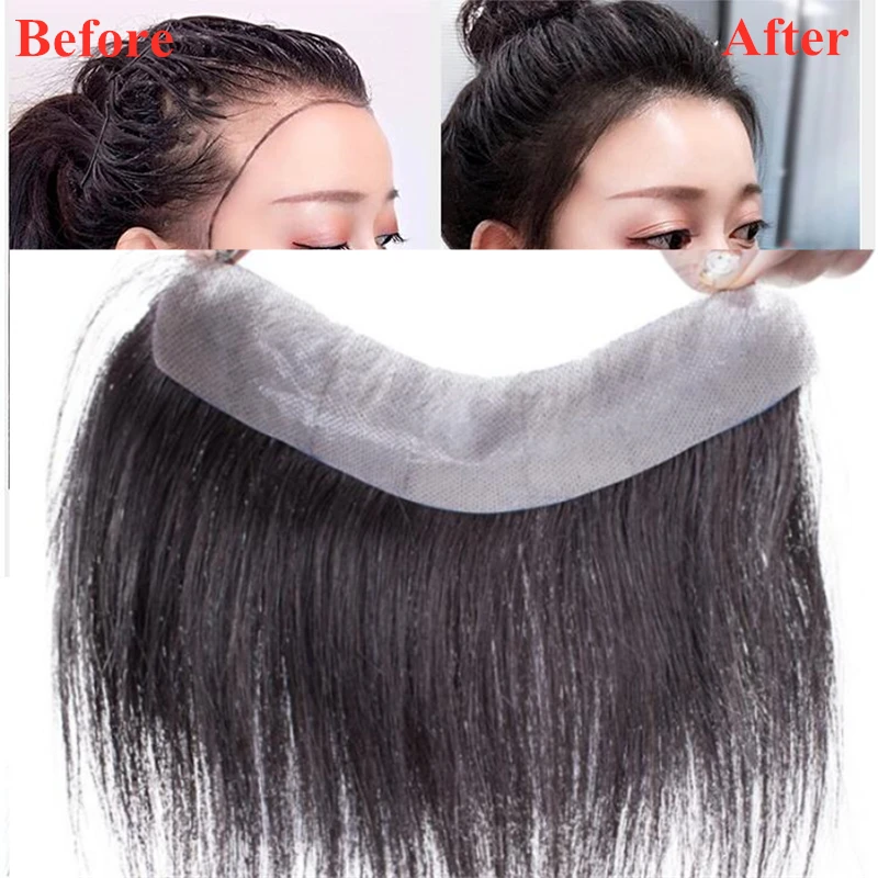 Frontal Hairpiece for Women Natural Black Hair Extension Hairline Loss Straight Tape in Human Hair Toppers Replacement Toupee