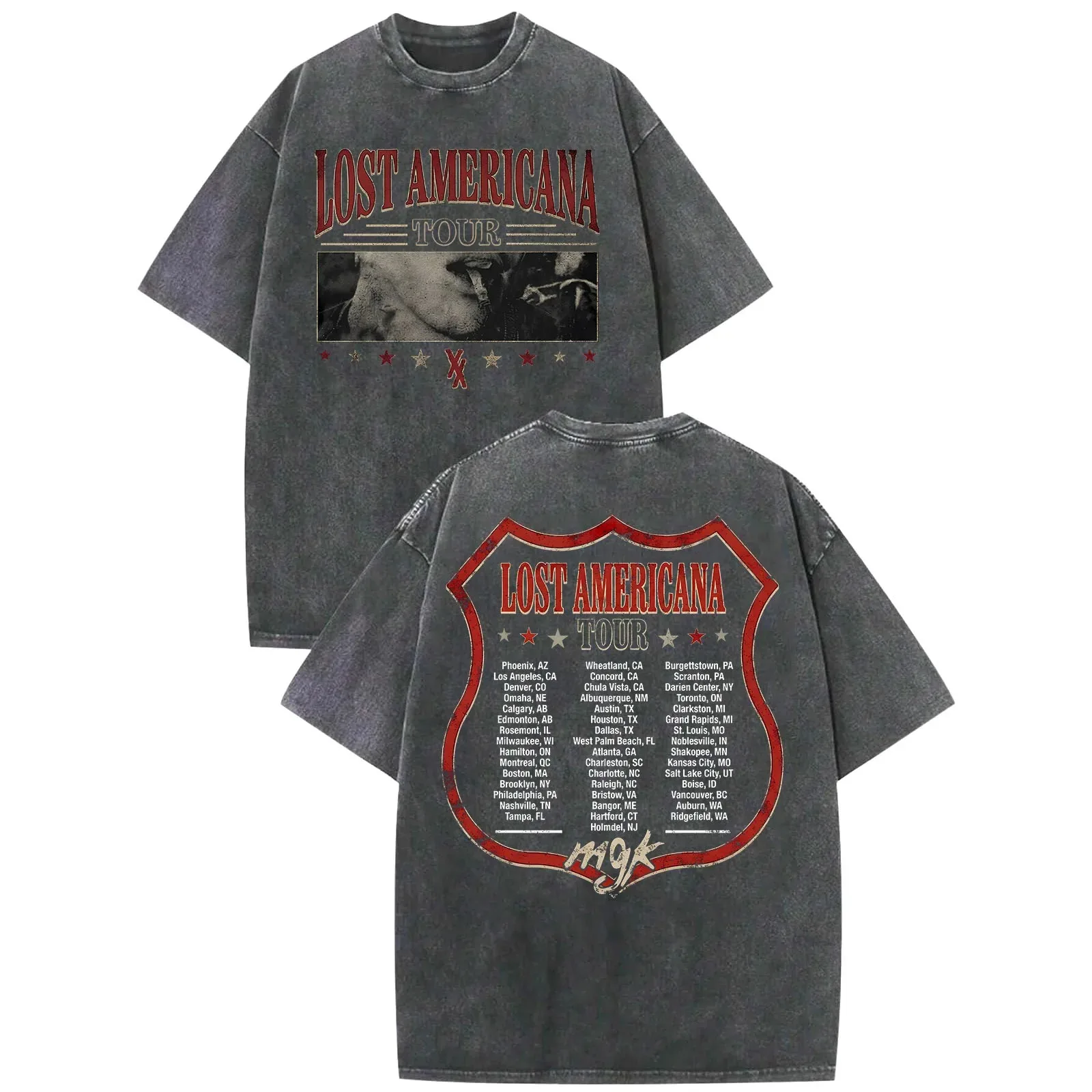 Men Women Vintage Top MGK Lost Americana Tour 2026 Print Was