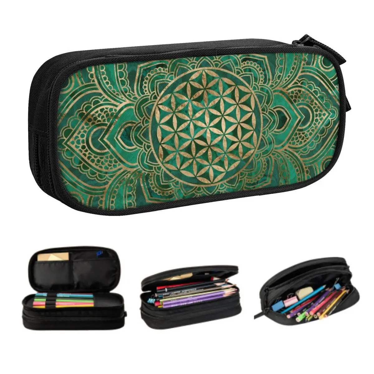 Flower Of Life In Lotus Sacred Geometry Custom Cute Pencil Case Mandala Spiritual Meditation Pencil Box Students Stationery