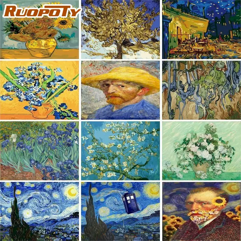 RUOPOTY Van Gogh Paint By Numbers Kits On Canvas Figure DIY Frameless 60x75cm Oil Painting By Numbers Scenery Hand Painting Gift