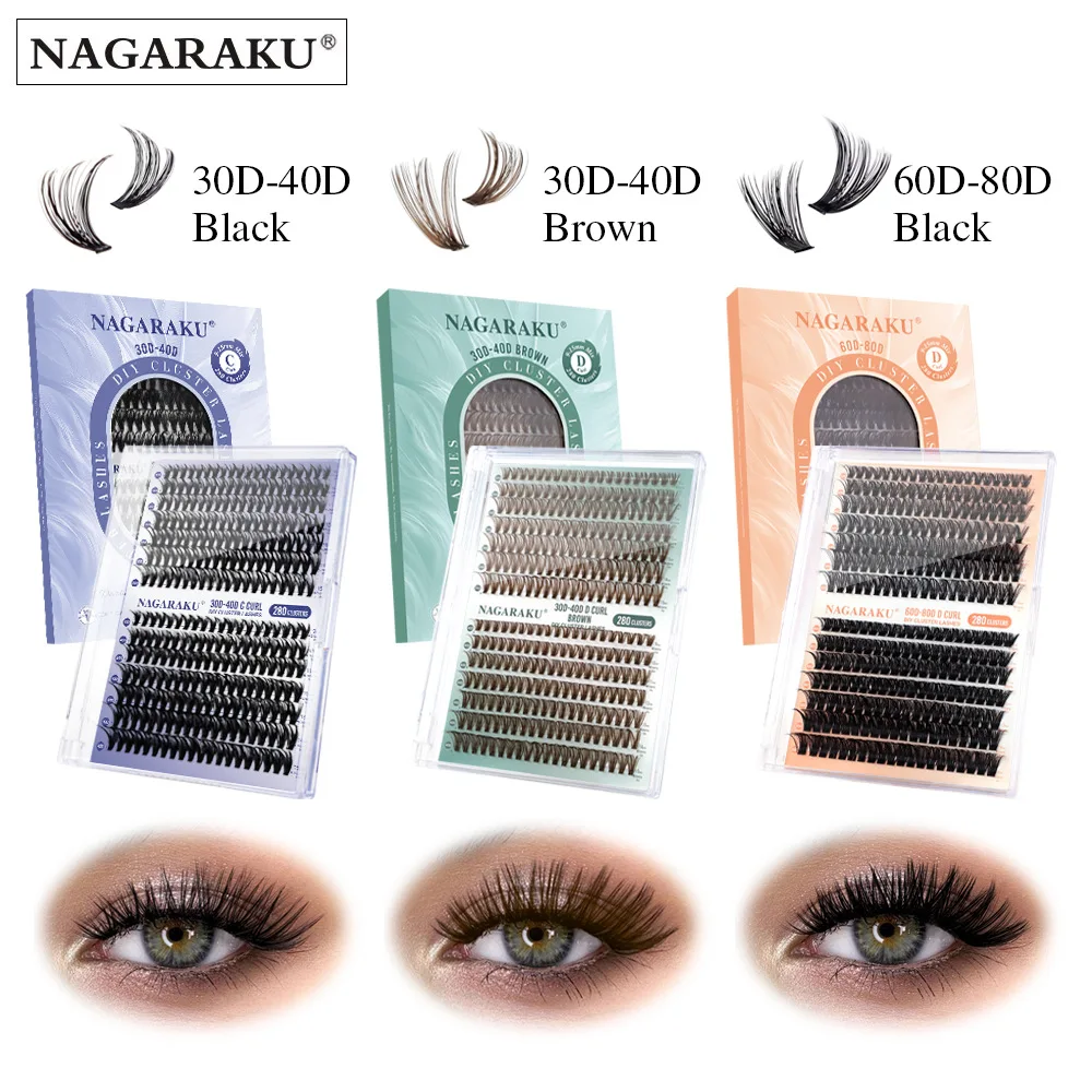 

NAGARAKU 30P 40P кластер накладных ресниц без клея DIY 280 компл. наращивание ресниц C D завиток 9-15 мм смешанная длина