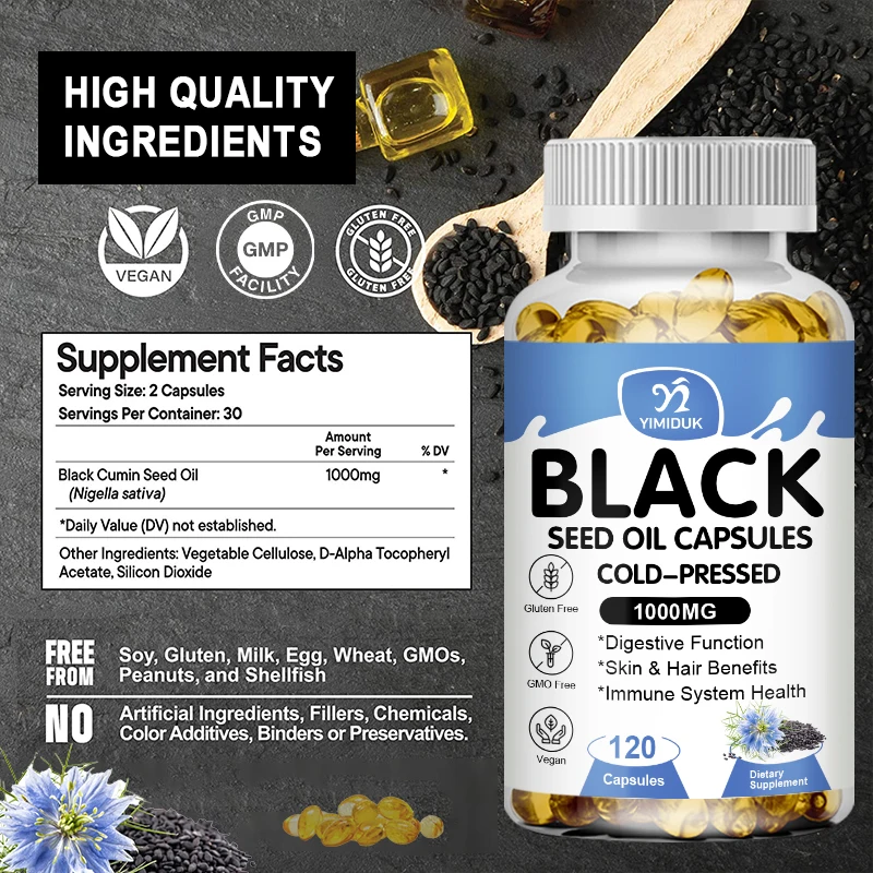 Black Seed Oil Capsules Relieves Indigestion Fights Supports Hair, Skin, Weight Loss Boost Immunity And Fight Inflammation