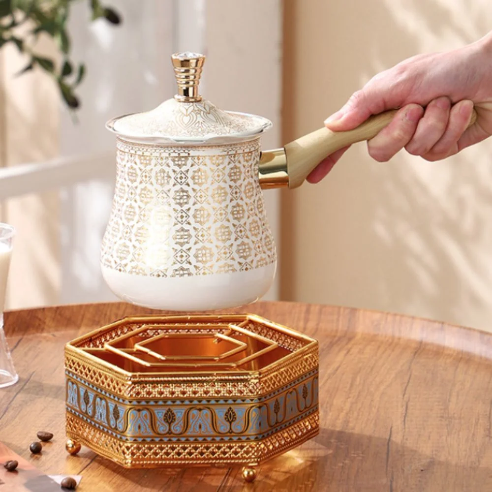 550ml Turkish Coffee Pot Long Wooden Handle Stainless Steel Milk Pot V Shape Diverter Port Arabic Style Butter Melting Pot