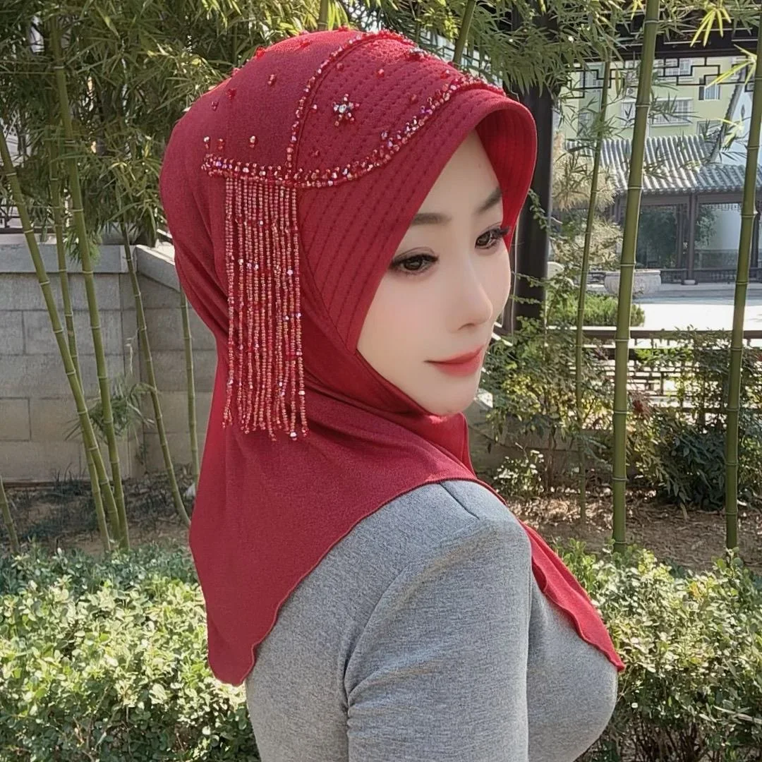Muslim Islam Beading Tassels Hijabs Handmade Shawls Party Hijab