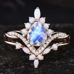 European and American new fashionable colorful jewelry inlaid with water droplet gemstone women's double-layer ring
