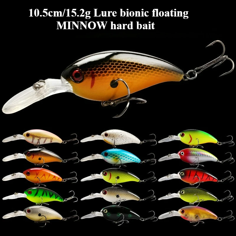 

10.5cm/15.2g Lure Bionic Floating MINNOW Hard CRAN Bait 15 Color Rock Fat Fish Fishing Accessory Suitable for All Water Areas