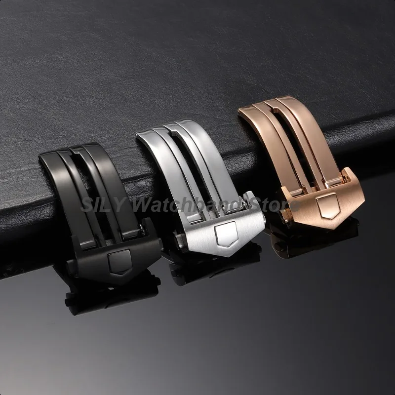 18 مللي متر 20 مللي متر الفولاذ المقاوم للصدأ للطي مشبك معدني مشبك ساعة ل تاغ هوير كاليرا حزام من الجلد للطي المشبك زر ساعة مزدوج #2