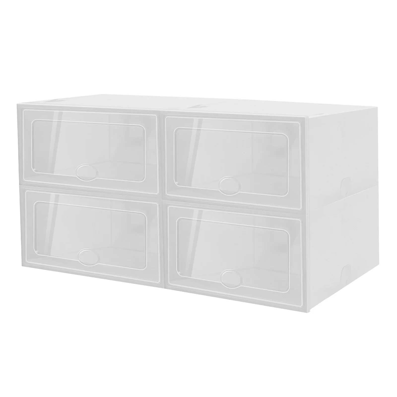 20-Pack Shoe Storage Boxes Transparent Stackable, Plastic Foldable Shoe Organizer Set with Ventilation Holes, Space-Saving for Closet Entryway, Fits Men & Women Shoes, White