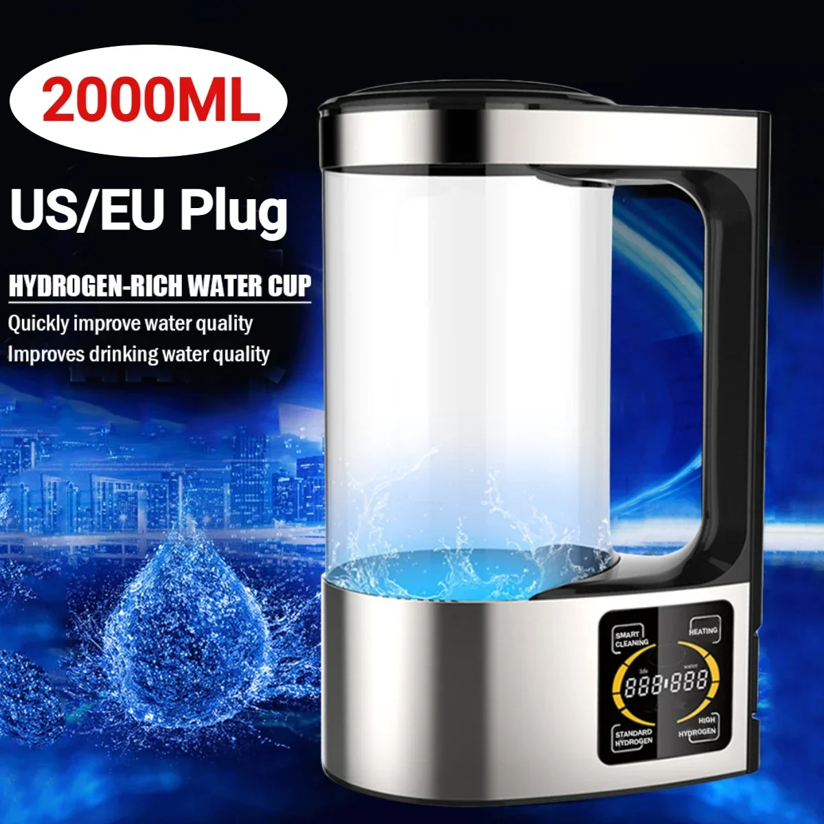 V8 Hydrogen Rich Water Machine 2L Large Capacity Hydrogen Water Ionizer Machine Microelectrolysis Health Care Cup for Family Use