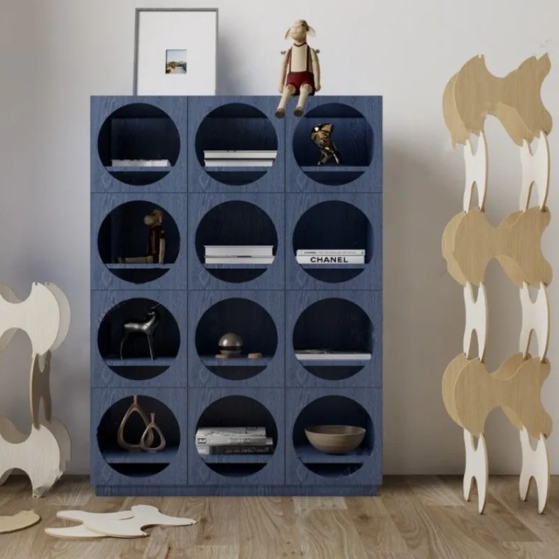 Nordic paint bookshelf Solid wood floor-to-ceiling bookcase shelf, children's locker Simple and simple student storage cabinet