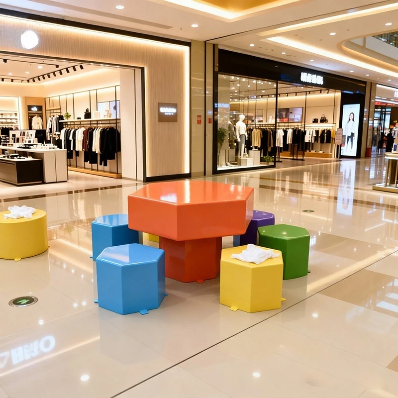 Fiberglass hexagonal chair furniture combination shopping mall kindergarten waiting area resting stool sculpture