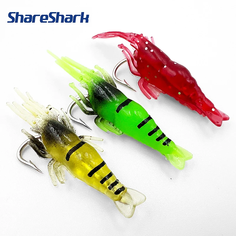 ShareShark 10 Stück Leuchtende Mini-Grashalzen-Köder mit Haken Weiche Kunstgarnelen-Köder zum Angeln