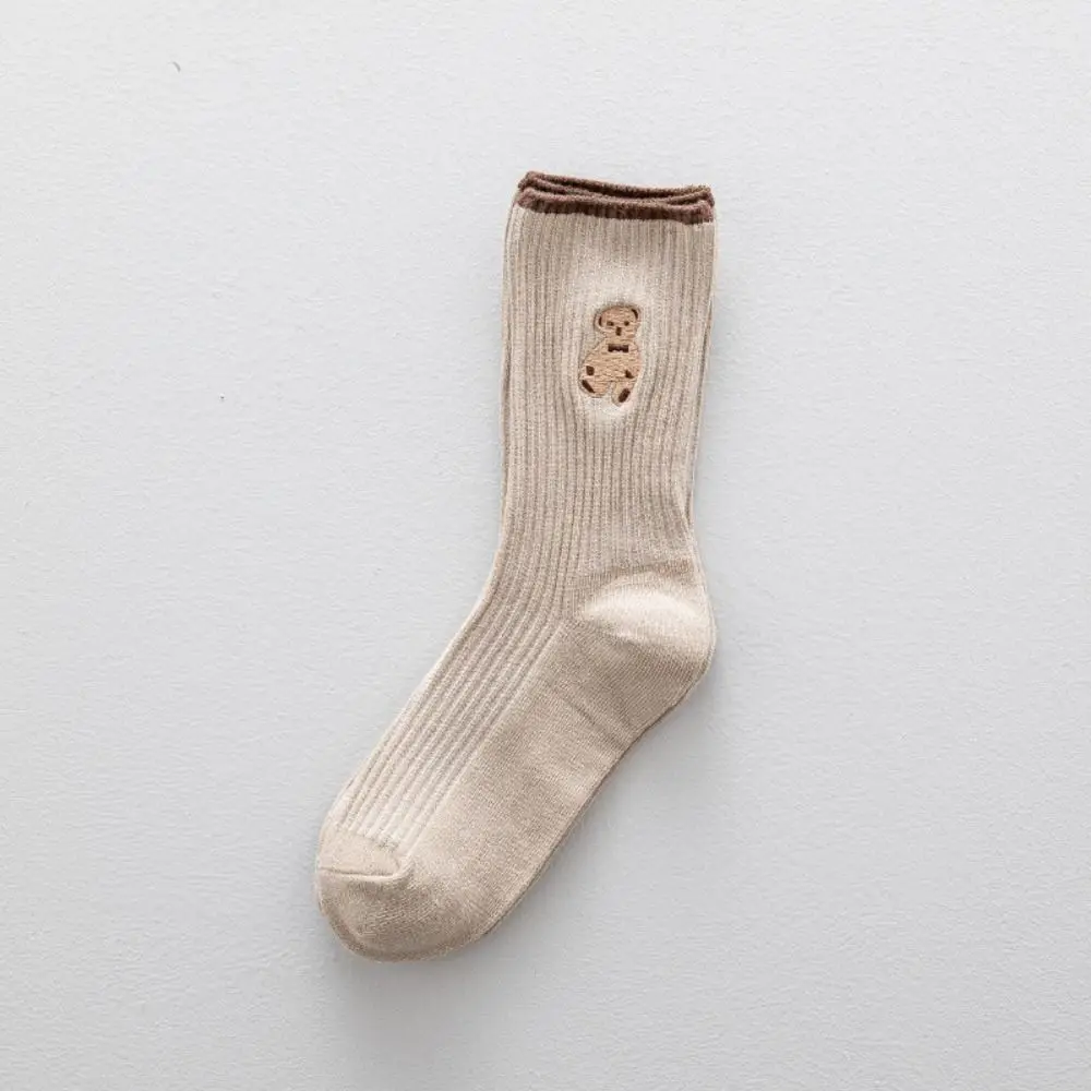 

10Pairs Soft Cartoon Tube Socks Women Stripe Breathable Cute Bear Socks Hosiery Harajuku Mid-Calf Socks Girl