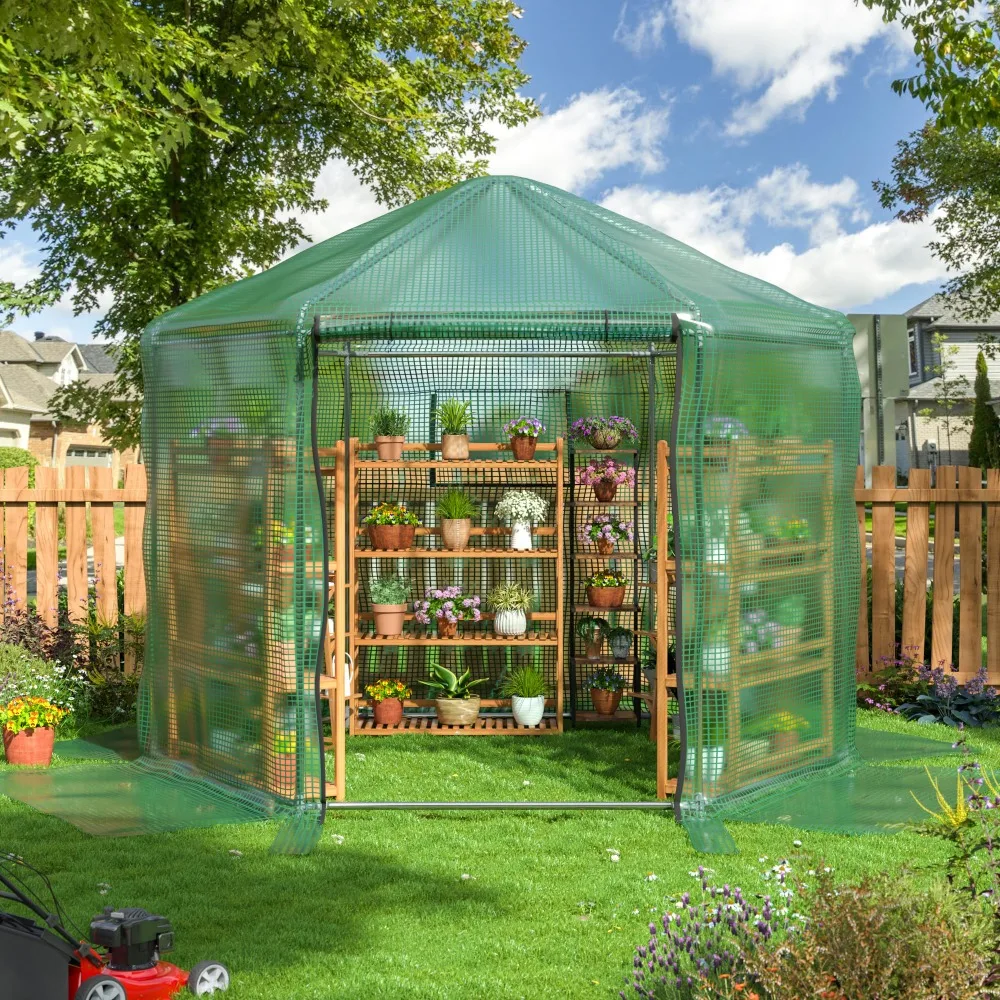 Walk-in Greenhouse, Heavy-Duty Metal Frame Greenhouse,180g Double Layer PE Cover, Indoor and Outdoor Green House Kit for Garden