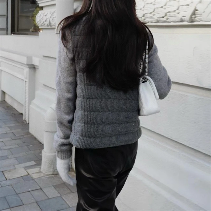 2025年冬新作 レディース スタンドカラー 厚手 暖かい スパンコール ニット ダウンベスト y2k 高品質 ファッション カジュアル シンプル タンクトップ