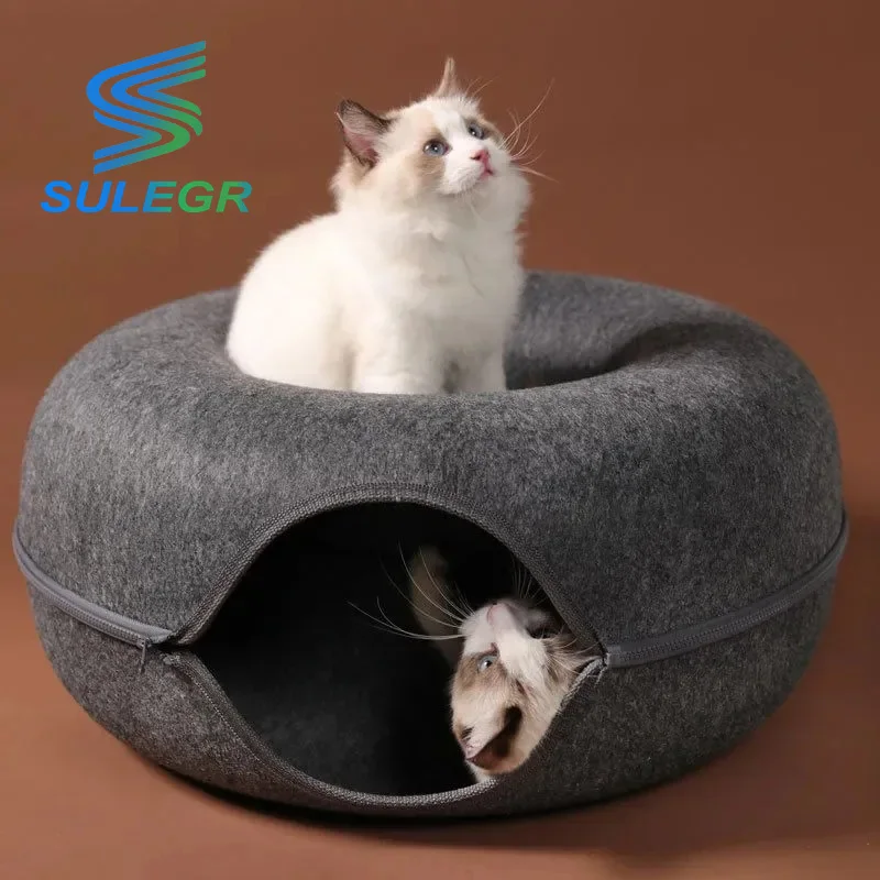 Donut Cat Bed Nest Game House Tunnel Interactive Play Toy Indoor Toy Cat Hiding House Training Supplies Pet Kitten Accessories