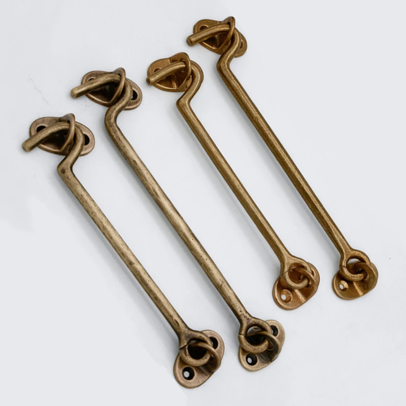 Retro 10PCS European Antique Brass Cabin Hooks And Eye Latch Lock Shed Gate Door Catch Latches Silent Holder Bronze Hooks+Screws