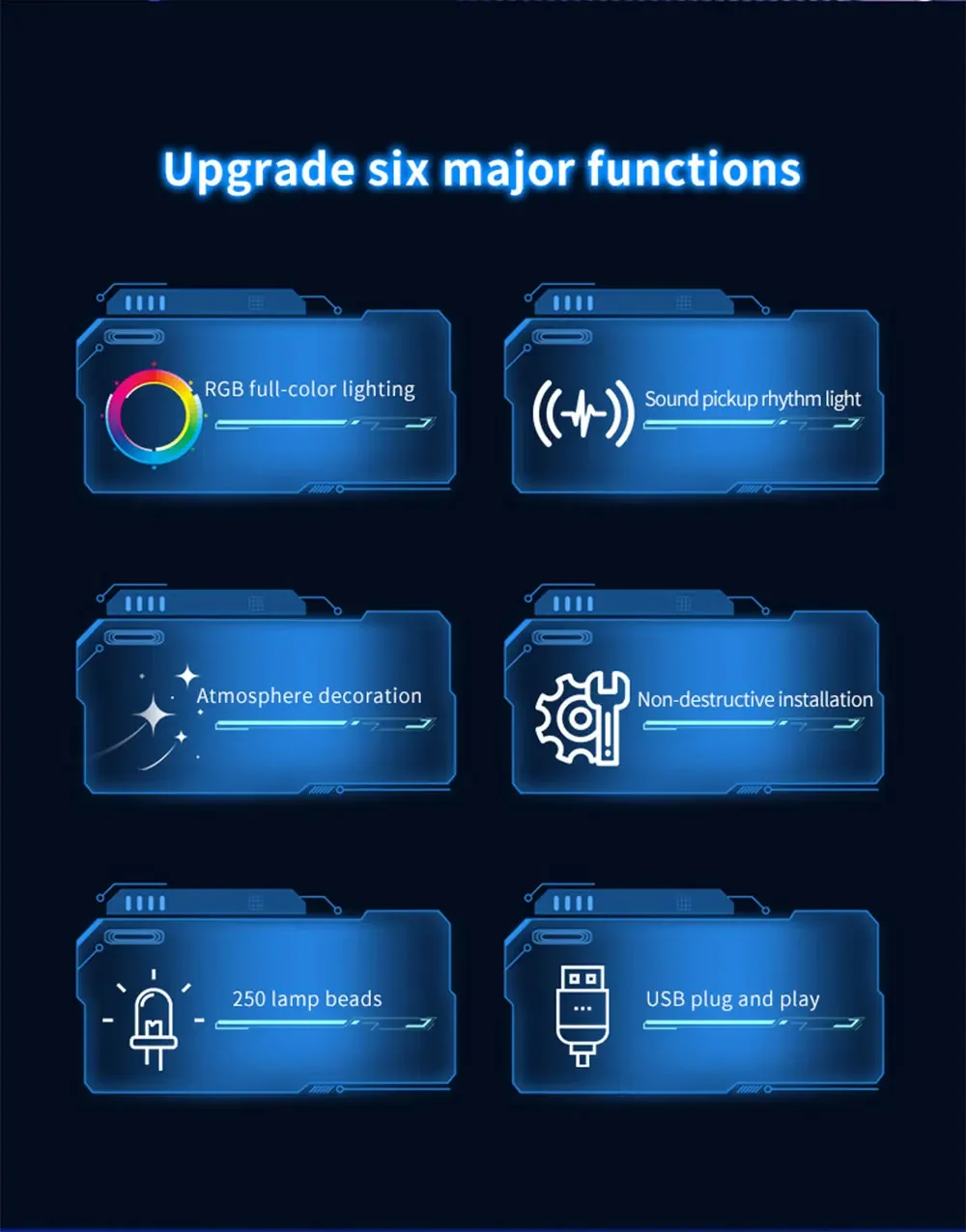 Auto-Symphonie 10 Röhren Musik-Rhythmus-Lichter Auto-Innenraum Pickup Nachtlichtleiste Atmosphärenlicht Luftauslass-Dekoration USB-Stecker – Detail 2