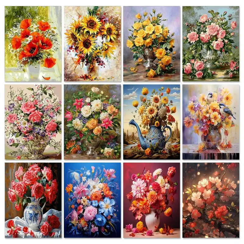 

GATYZTORY Flower Oil Picture By Number Kit Coloring Hand Painted Drawing On Canvas Painting By Number For Adults Home Decor