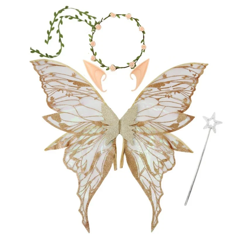 

Adults Halloween Fairy Wing Costume Elf Angel Butterfly Wings Princess Fairy Wings Stick Garland Costume Festive Dress Up Props