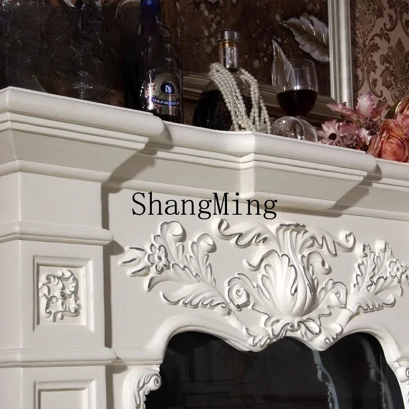 CL Fireplace Decorative Cabinet Solid Wood Electric Fireplace Core Vintage White Living Room TV Cabinet Fireplace Stand