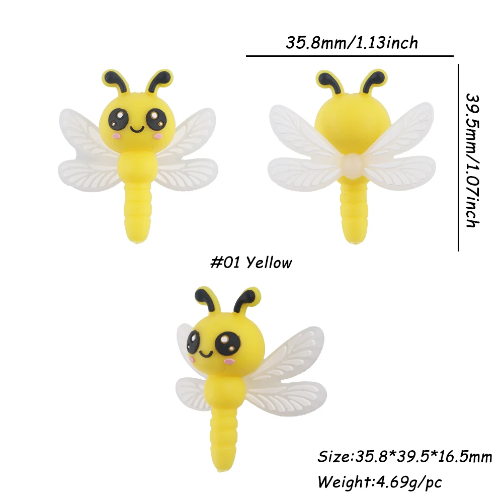 Sunrony 5pcs 3D Silicone Beads Bee Dragonfly Monster Hedgehog Dinosaur Fox Mummy Wholesale DIY Accessories For Jewelry Making
