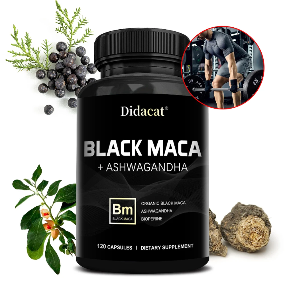 Organic Black Maca + Ashwagandha - High-concentration Black Maca Capsules for Men, Supporting Strength, Endurance, and Vitality