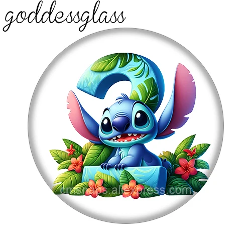 ديزني غرزة الزهور يترك 0-9 أرقام الكرتون لطيف 12 مللي متر/18 مللي متر صورة مستديرة الزجاج كابوشون ظهر مسطح صنع العثور على المفاتيح