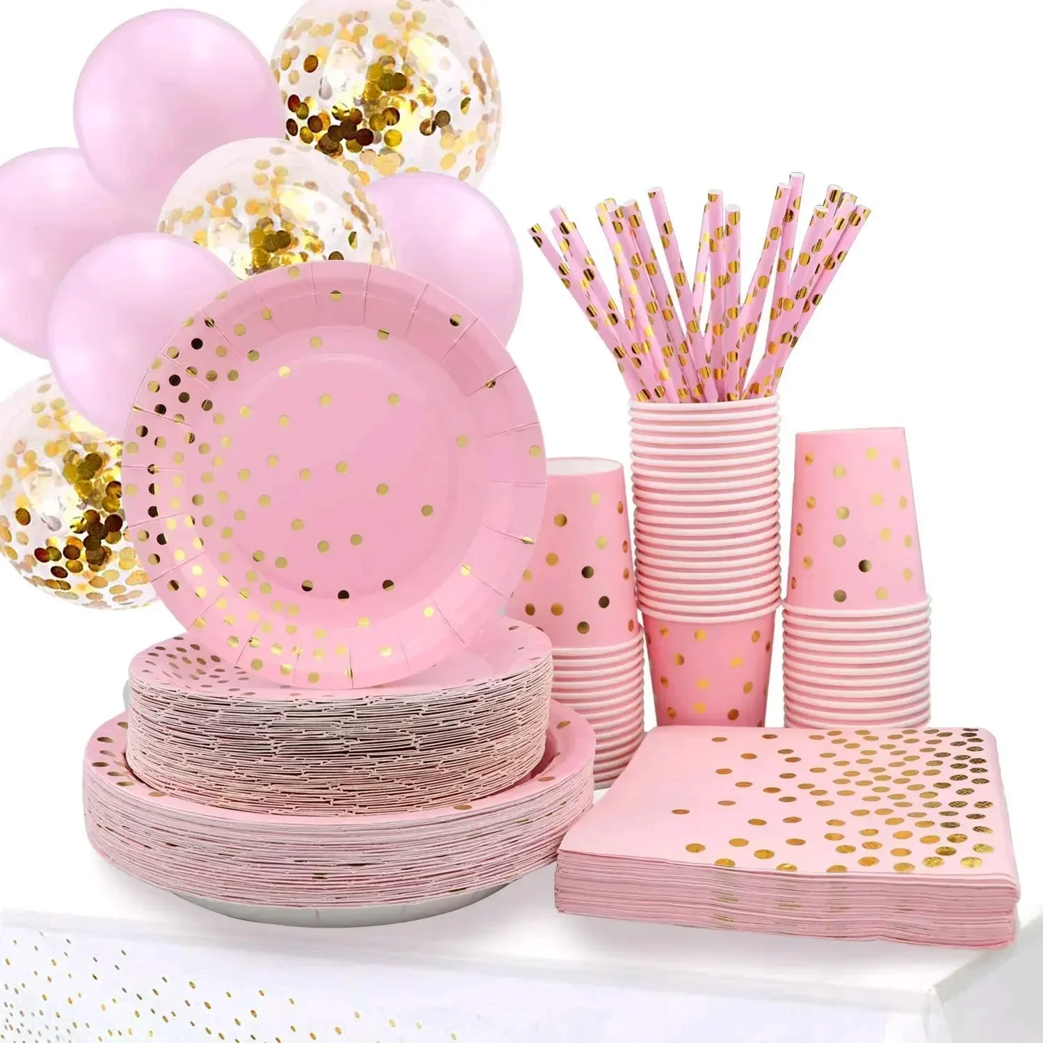 

Pink Gold Dot Disposable Tableware Paper Cup Plate Napkin Birthday Party Decor Baby Shower Festival Event Supplies