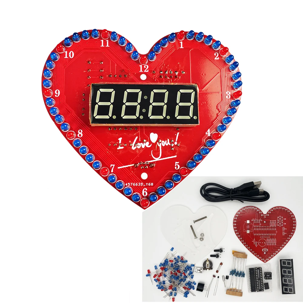 diy Electronic clock heart-shaped flash led love creative DIY sodering kit creative gifts time/temperature display for beginner