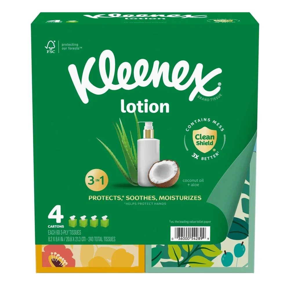 โลชั่นกระดาษทิชชูบํารุงผิวหน้าน้ํามันมะพร้าว 3 ชั้น Soft Moisturizing 60 เนื้อเยื่อต่อกล่อง 4 Cube กล่อง Clean Shield Gentler Skin Care