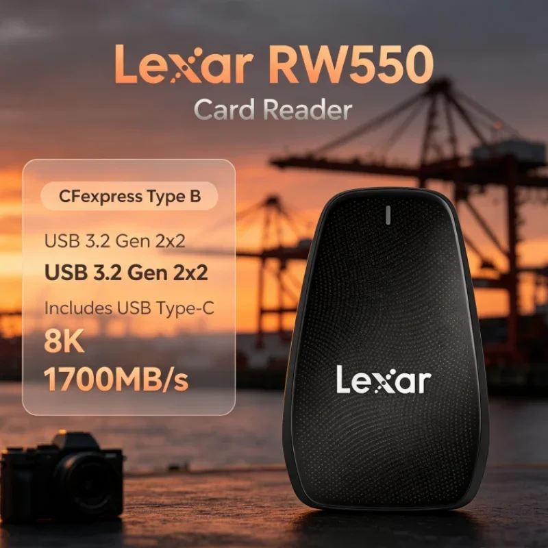 Lexar RW550 1700MB/s CFexpress Type B Reader 8K 20Gbps USB Type-C USB 3.2 Gen 2x2 CFexpress Card Reader for Video Transfer