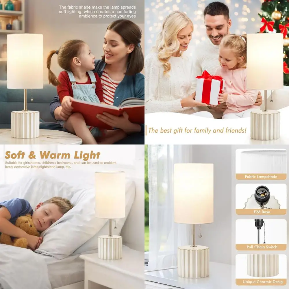 

Pair of Ceramic Table Lamps, Adjustable Color Temperature, Bedside Nightstand Lamps with Pull Chain for Bedroom, Living Room, Re