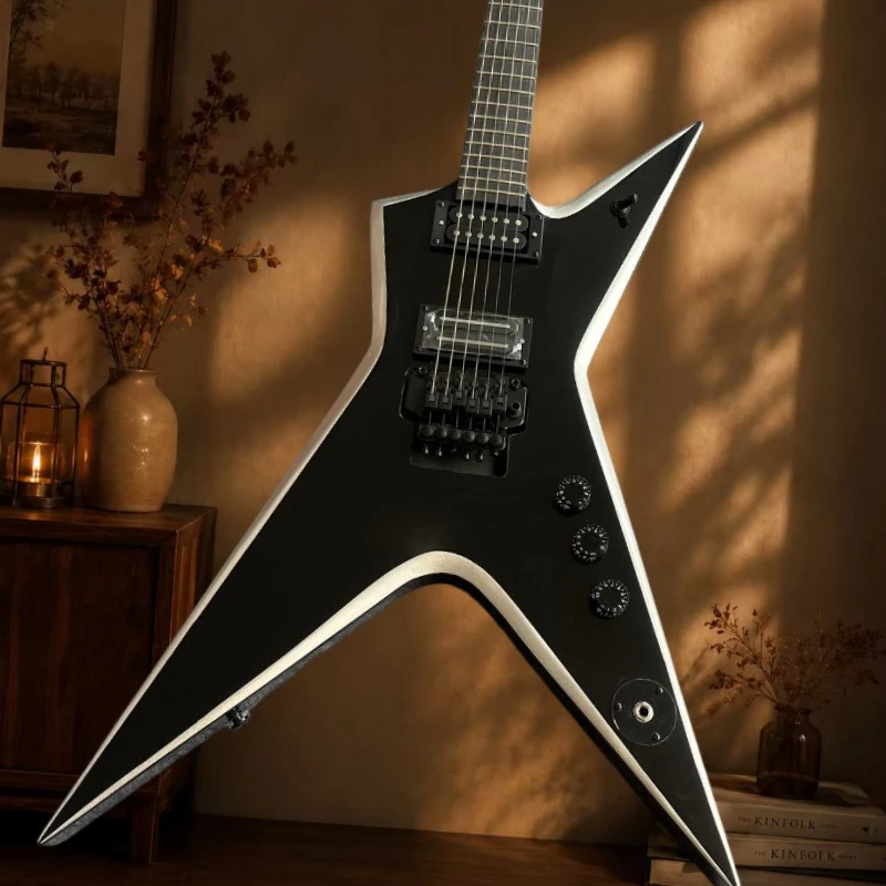 Black White Binding V Electric Guitar Dual High Output Pickups Ebony Fingerboard Floating Tremolo Solid Guitar Free Delivery