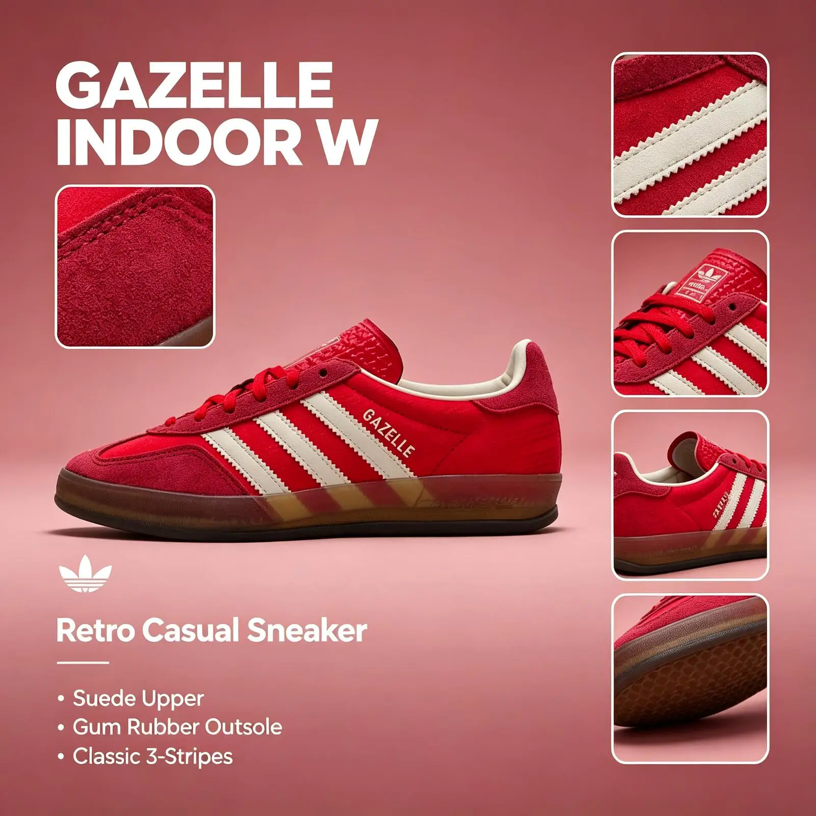 Adidas GAZELLE  INDOOR W Originals Gazelle Indoor Women's Retro Low-Top Sneakers Commuter Lightweight Casual Shoes Js1411